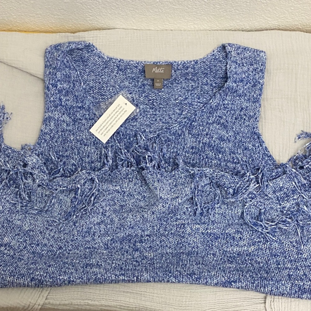 Motto 3X Blue Knit Fringe Tank | Boho Sleeveless Top | NWT